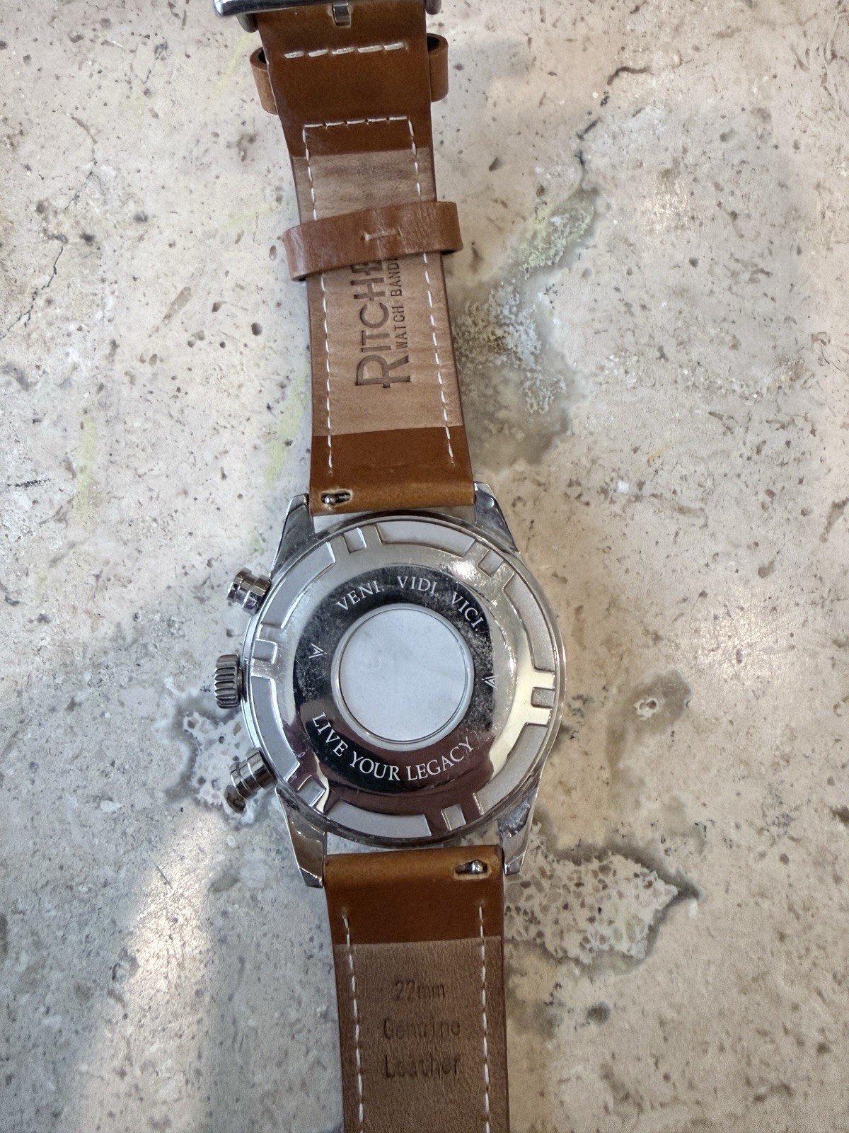 Vincero Men’s Quartz Chronograph Date White Dial Brown Leather Strap 22mm