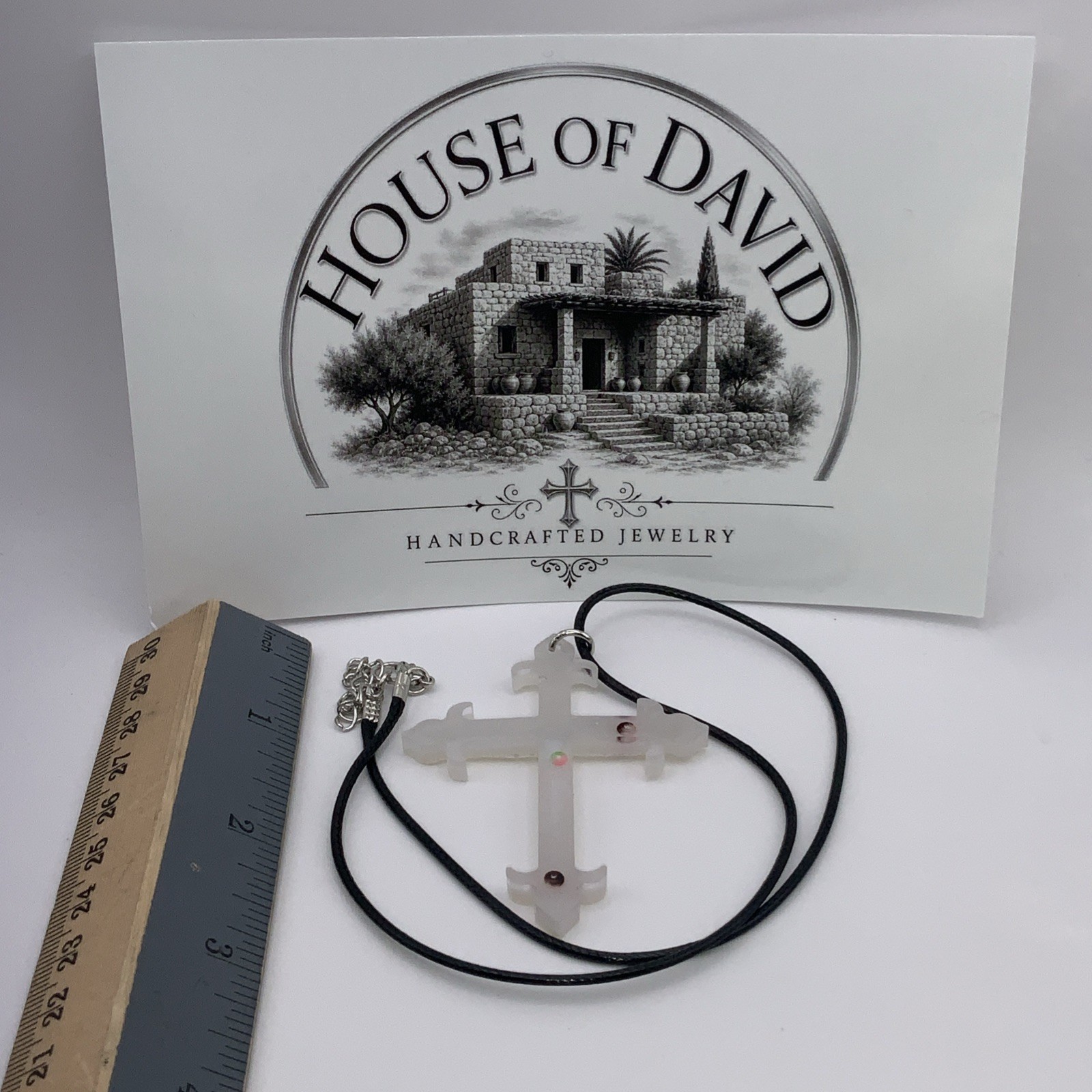 House Of David Handmade Cross Necklace Floating 3D Pearls