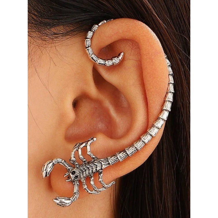 Antique Silver Scorpion Ear Cuff Earrings Gothic Punk Wrap Crawler Jewelry Pair