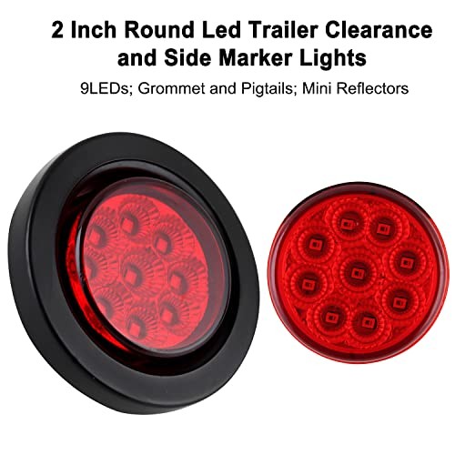 Konrali 2″ Round LED Marker Lights 9 LEDs w/Reflectors, 10 Amber & 10 Red
