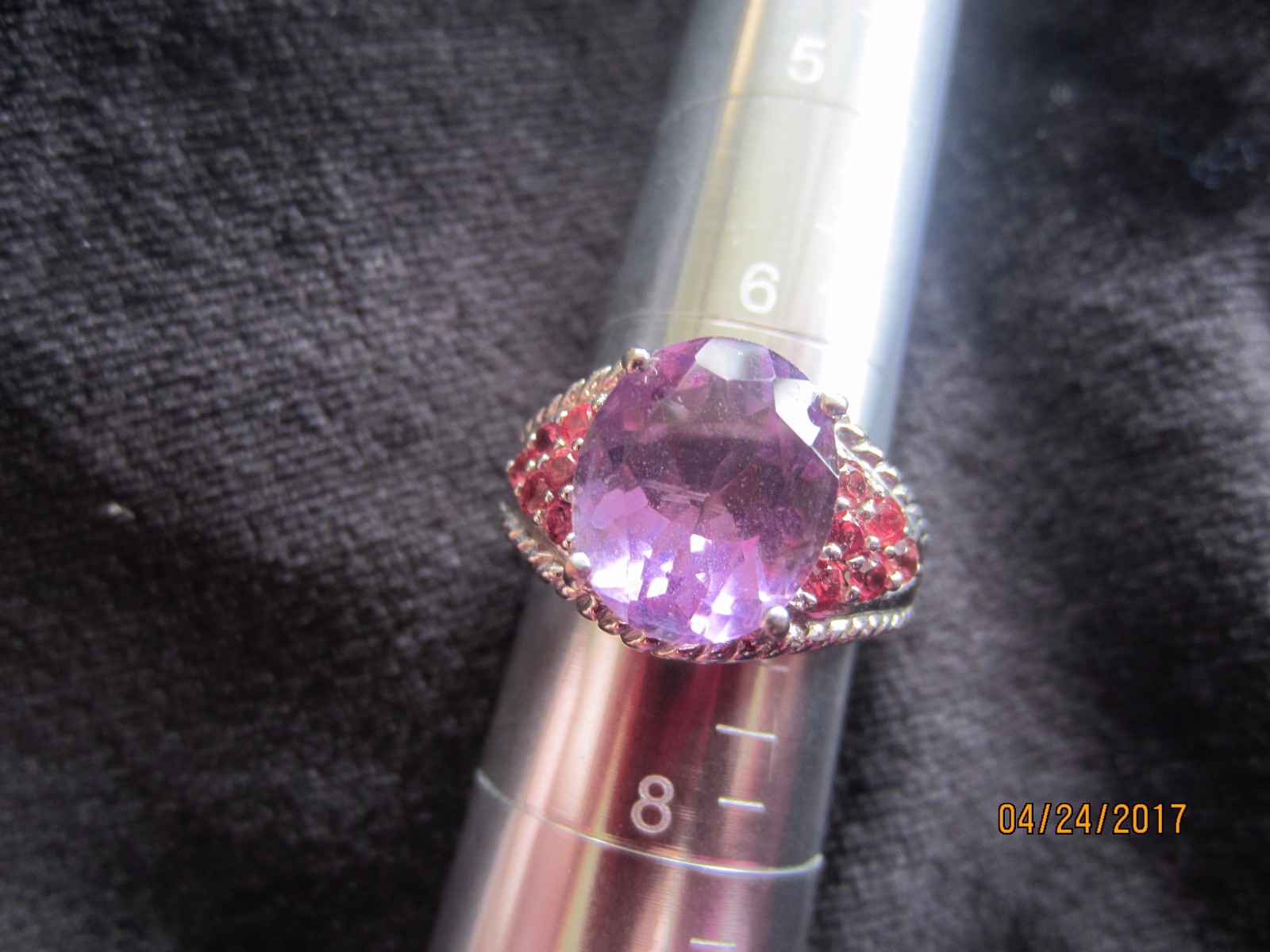 3.75 CTW AMETHYST & RED SAPPHIRE RING ~ SET IN 925 STERLING SILVER ~ SIZE 7
