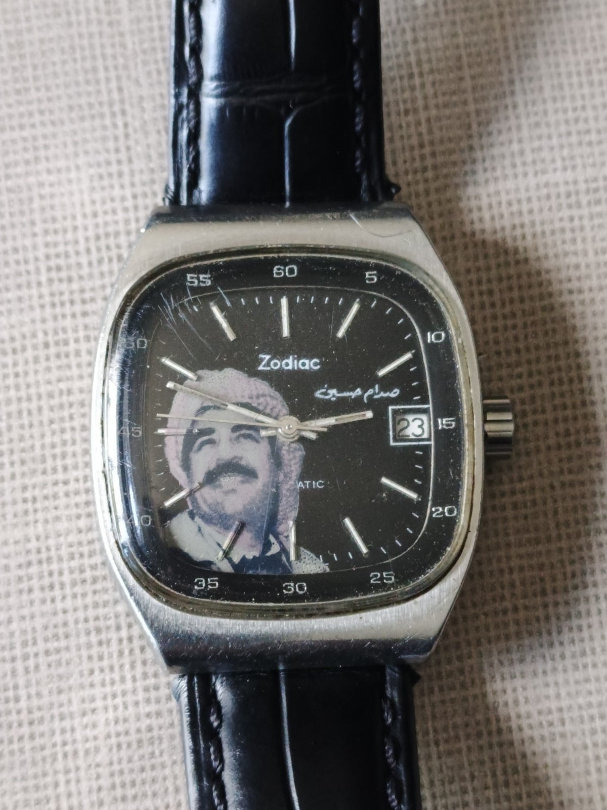 VINTAGE ZODIAC Saddam Hussein Arabic Dial Auto ETA 2879 in ZENITH Steel Case