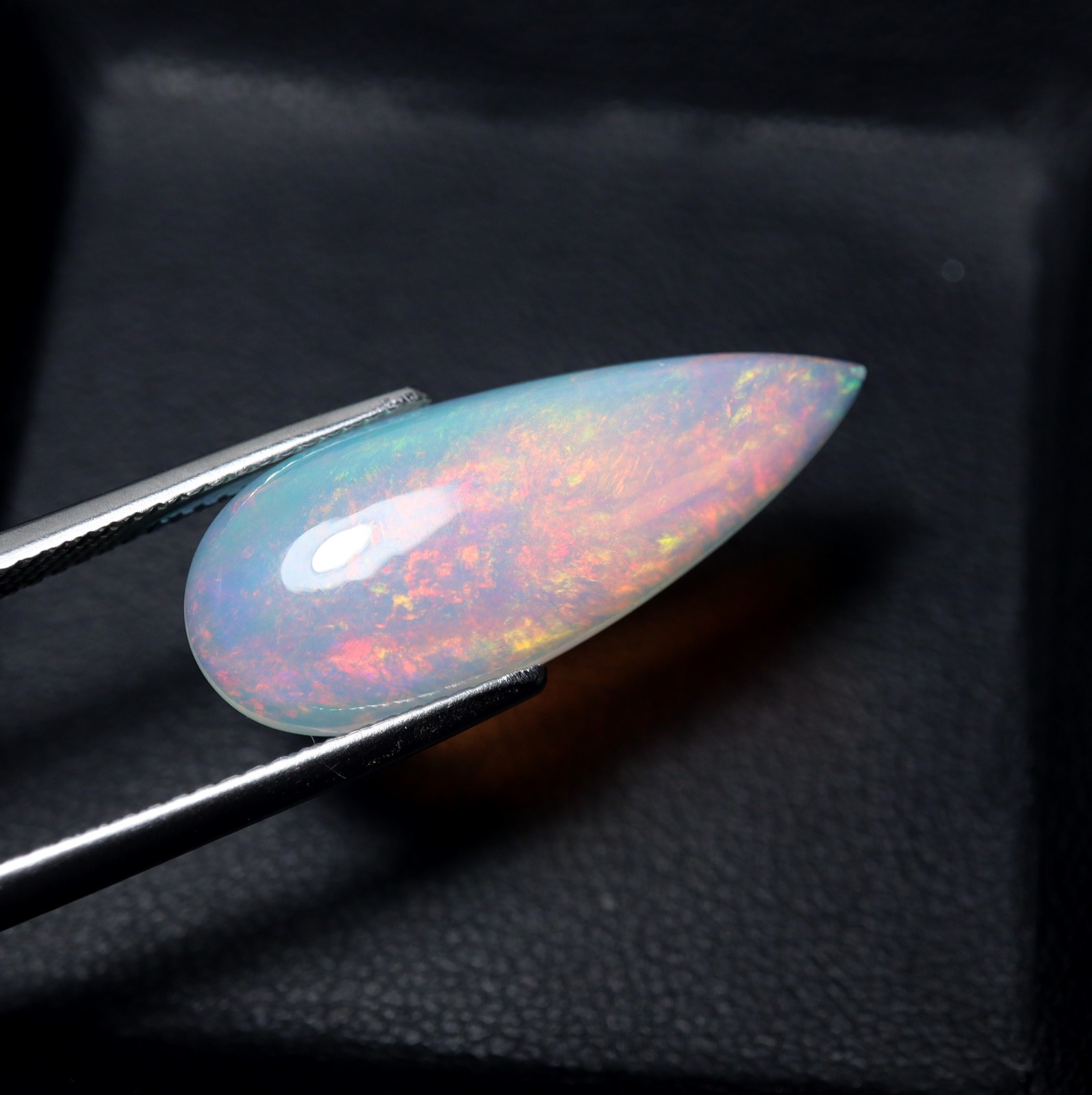 6.1 Cts Natural AAA Red Green Fire Ethiopian Opal Pear Cabochon 24.7x10x5.4 MM