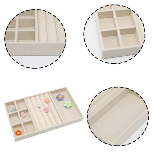 Velvet Jewelry Organizer Trays Stackable Jewelry Storage Display 3-in-1 Beige