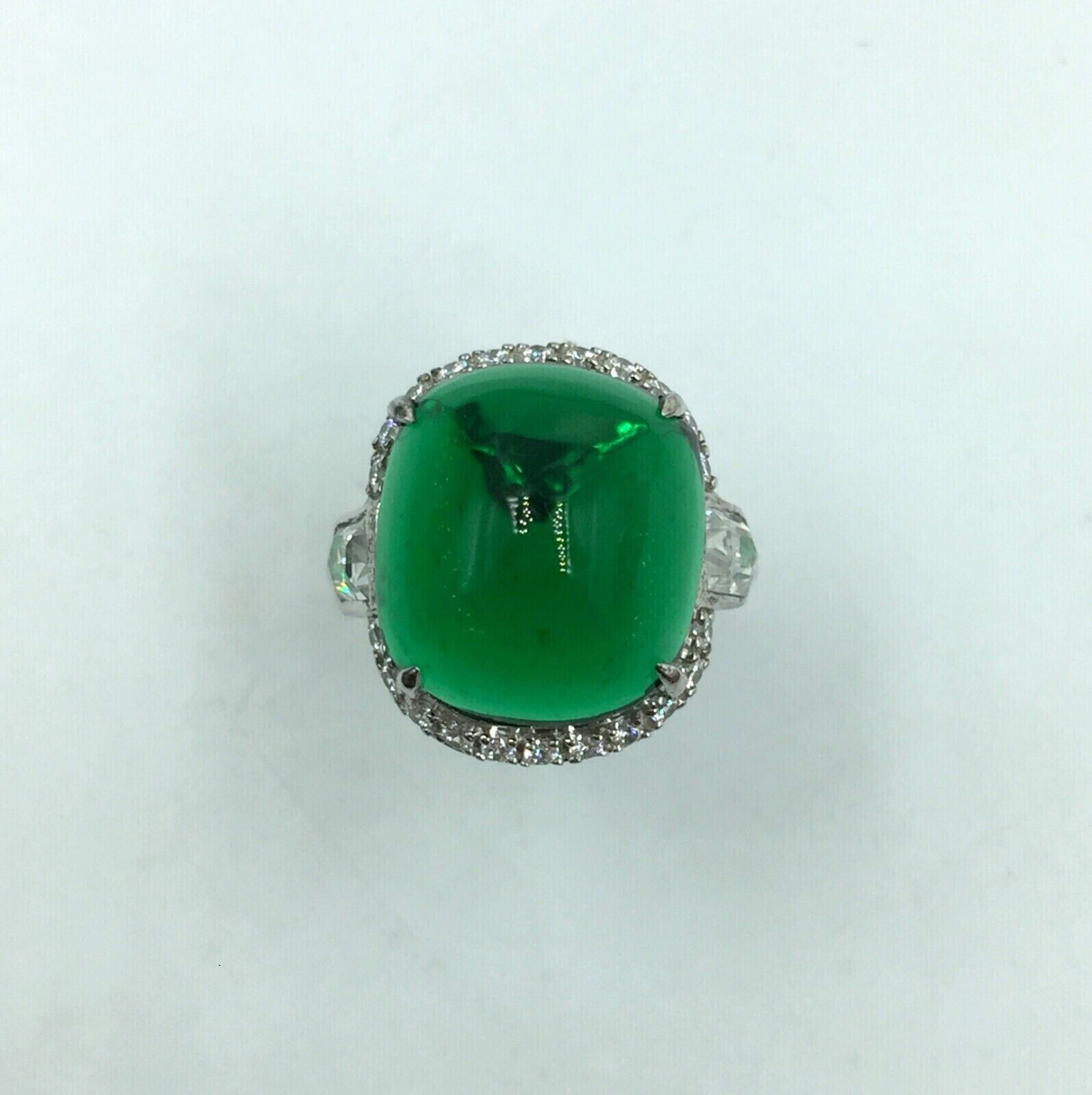 Awesome Deep Green Sugarloaf Lab Created Emerald Antique Design Women’s Ring