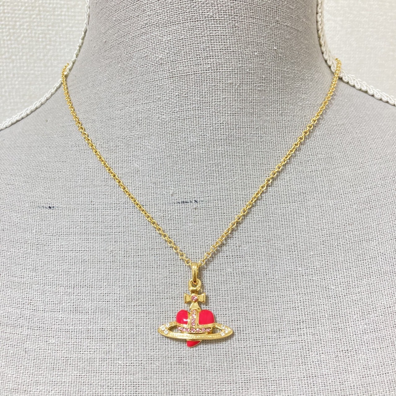 Vivienne Westwood Necklace Diamante Heart Gold Pink TOP 2.5cm NO BOX