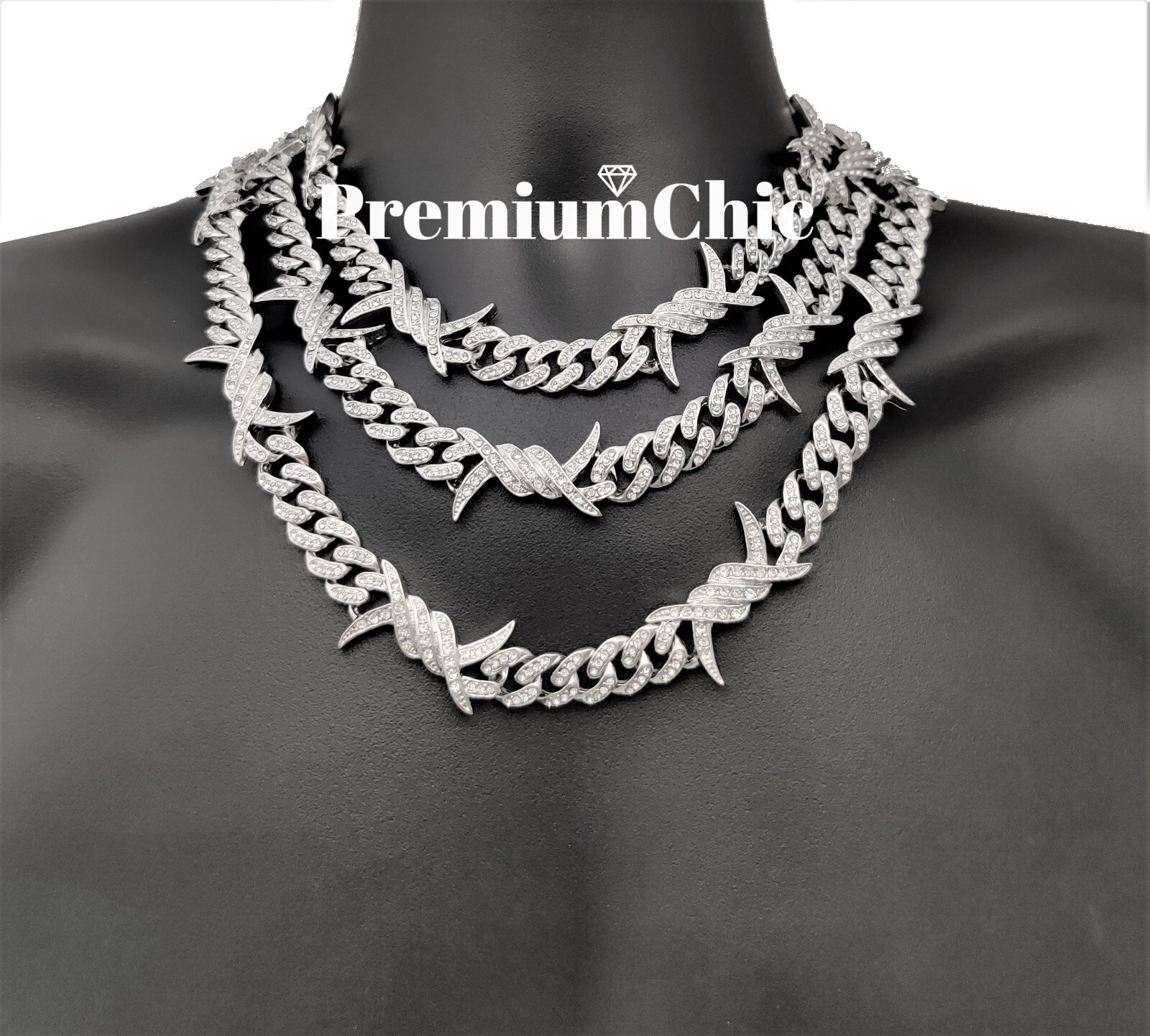 ICED Miami Cuban Link Chain Spike Thorn Necklace Plated Mens CZ Hip Hop Jewelry