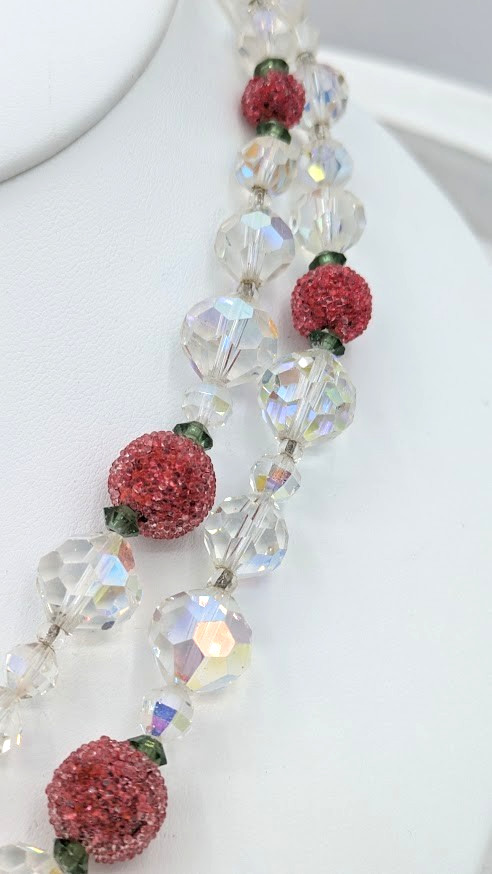 Vintage VENDOME Demi Parure Necklace Earring SET Crystal Sugar Bead Sautoir