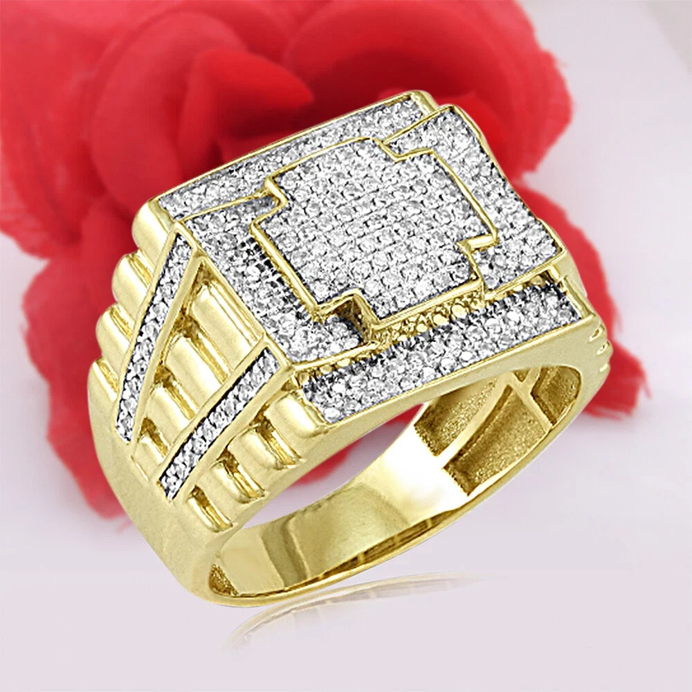 Tester Passing 10K Yellow Gold Plated 2Ct Certified Moissanite Men Pinky Ring