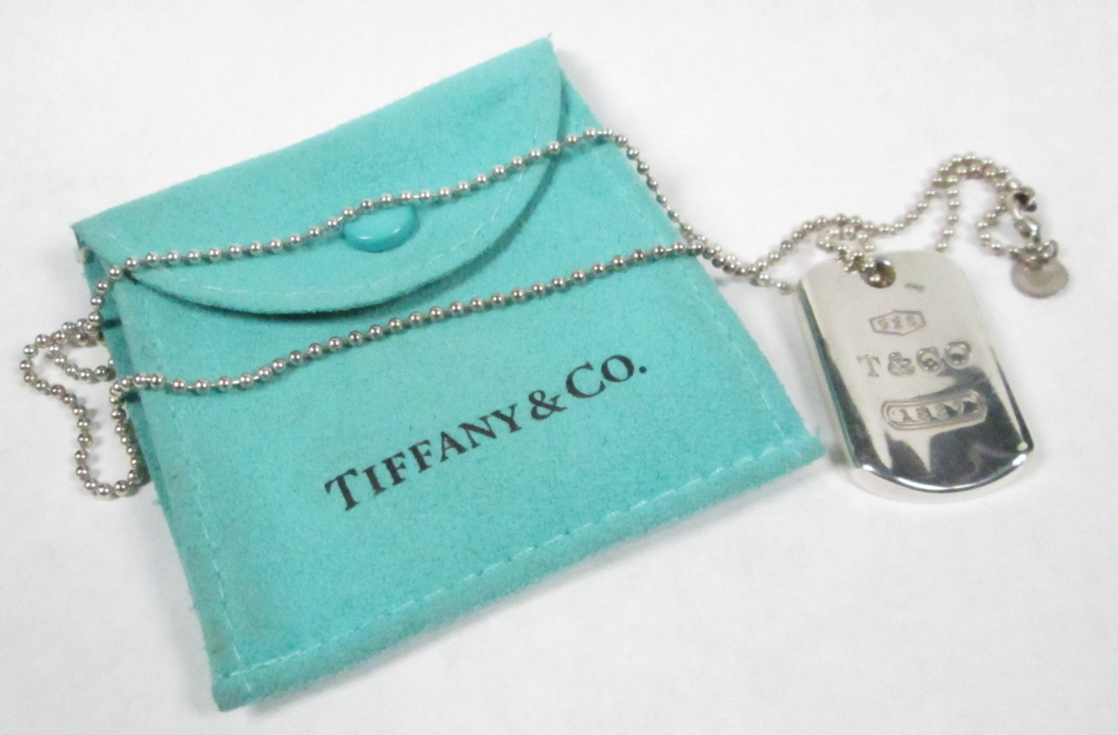 AUTHENTIC Tiffany & Co. ID Tag Pendant, 18 In Necklace & Pouch, RETIRED, 22.5 g