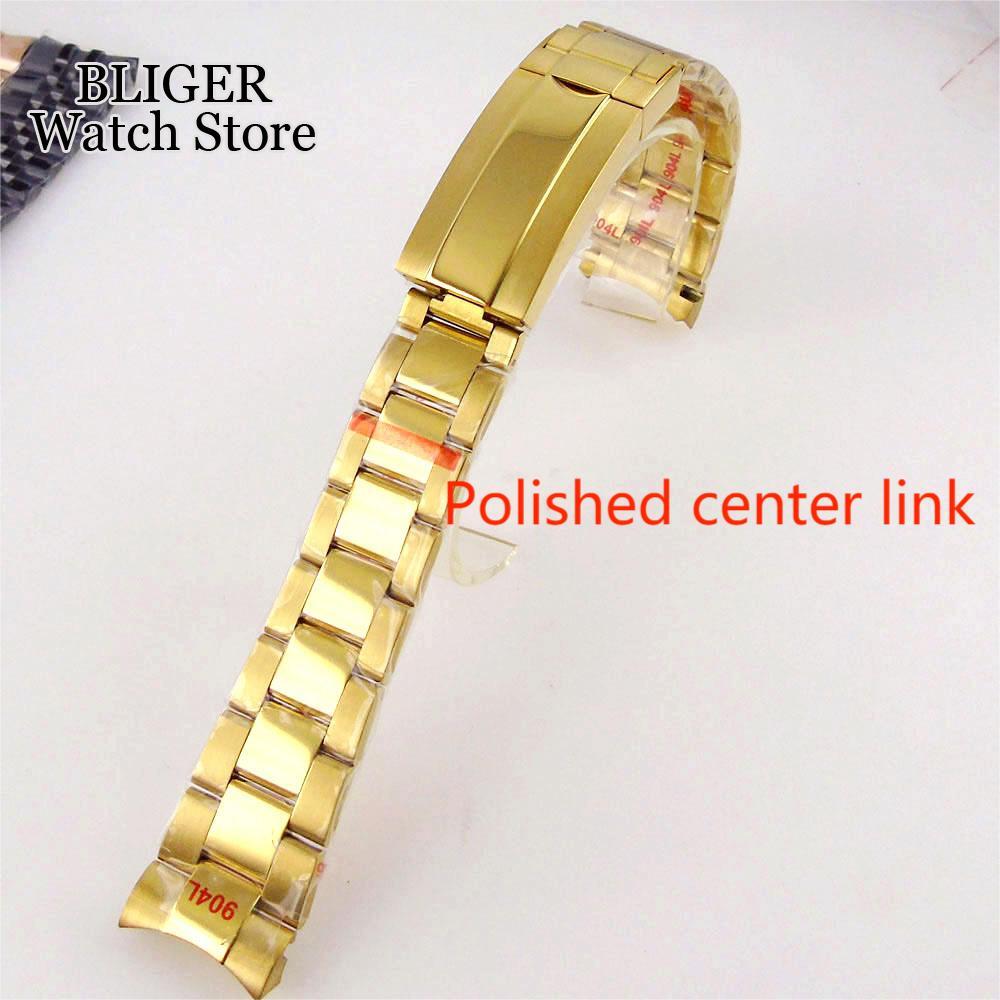20MM Width Black Gold Brushed/Polished Oyster Strap Bracelet Slide Lock Clasp