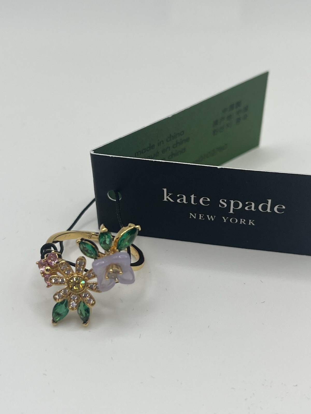 Kate Spade Bursting Blooms Ring NWT Gold Tone Crystal Floral Size 8 KK493