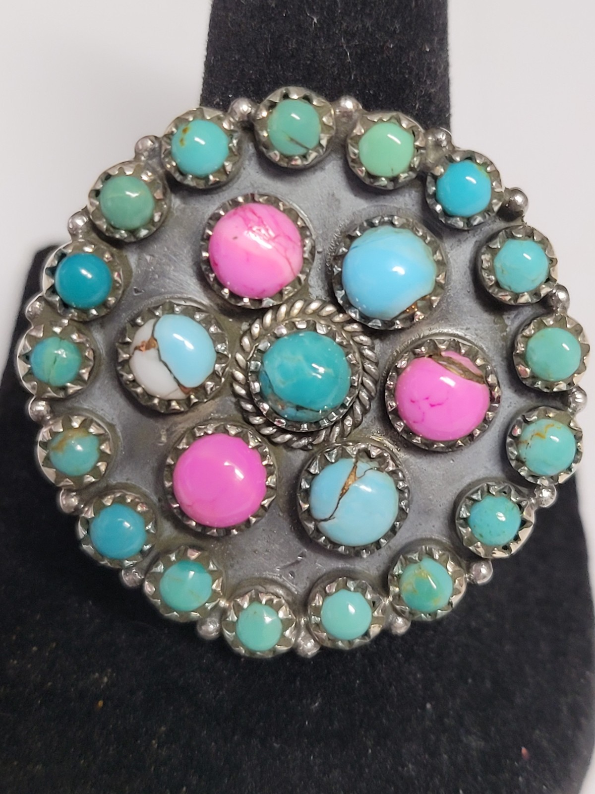 Cotton Candy Kingman Turquoise- Adjustable cluster ring – SS 925 – handmade