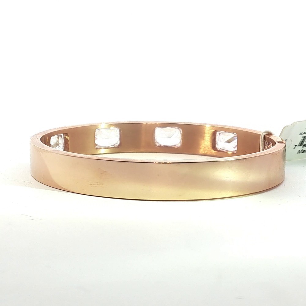 NWT Michael Kors Rose Gold Tone Crystal Bangle Bracelet Hinged MK Logo Gift