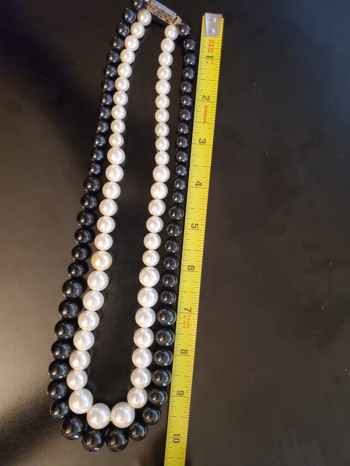 Vintage Classic Two-Strand Black & White Faux Pearl Statement Necklace – ~20″