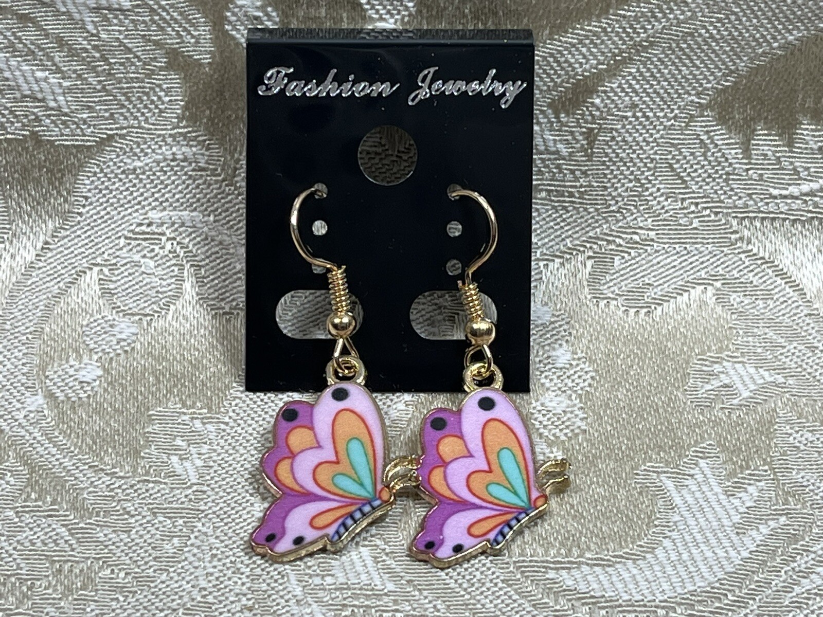 Vintage Colorful Butterfly Gold Dangle Fashion Bohemian Casual Fun Earrings