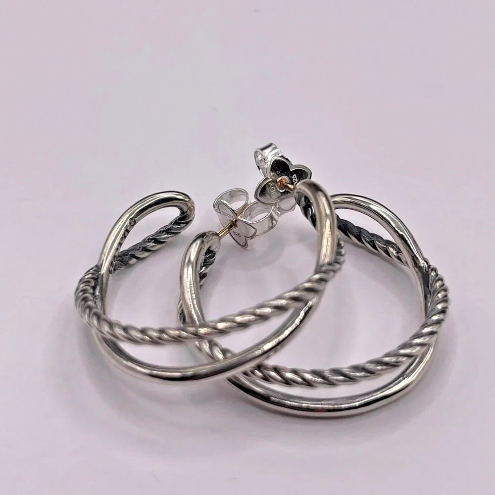 David Yurman Crossover Hoop Earrings in Sterling Silver, 33.7mm