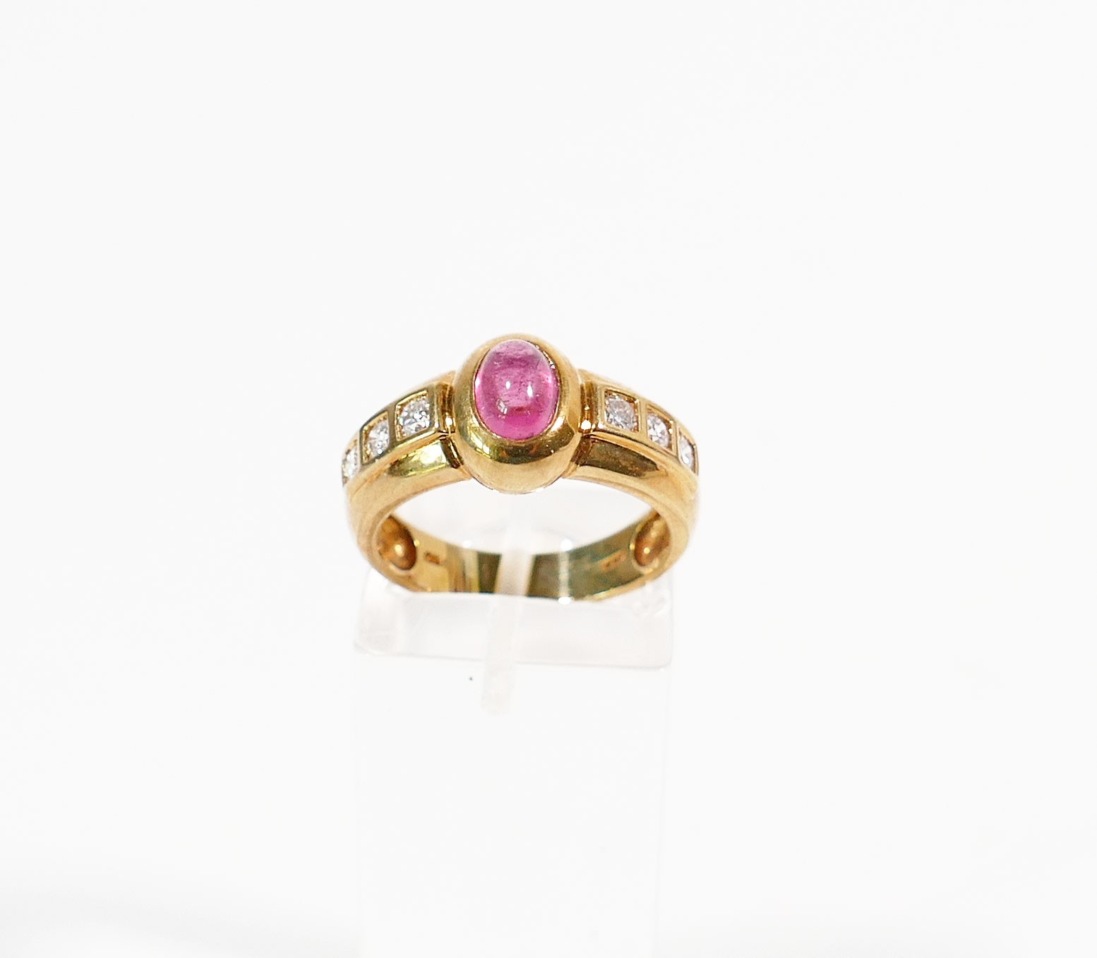 Ring 750 gold tourmaline approx. 0.65 ct, brilliant diamonds approx. 0.35 ct RW 56 GG hallmarked