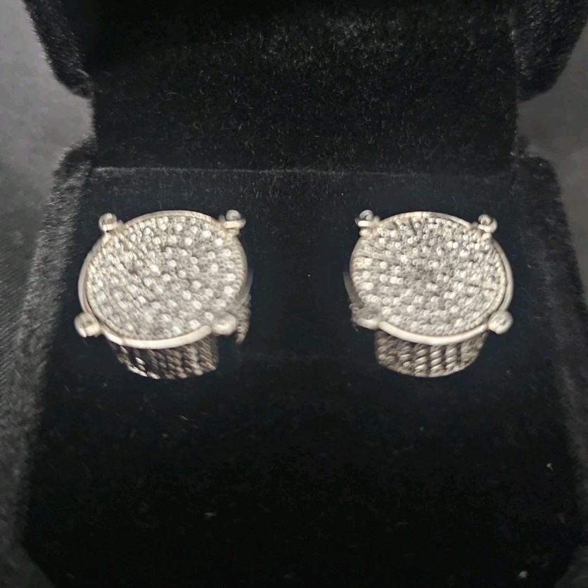 13.2mm White gold plated brass Round CZs Pavé Cluster Stud Earrings