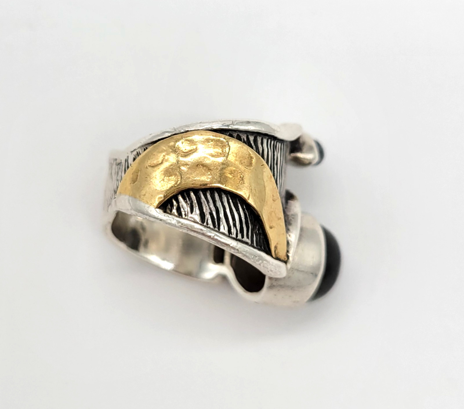 Sterling Silver 925 Moonstone Blue Tourmaline Gold Accent Artisan Ring Sz 7-7.5