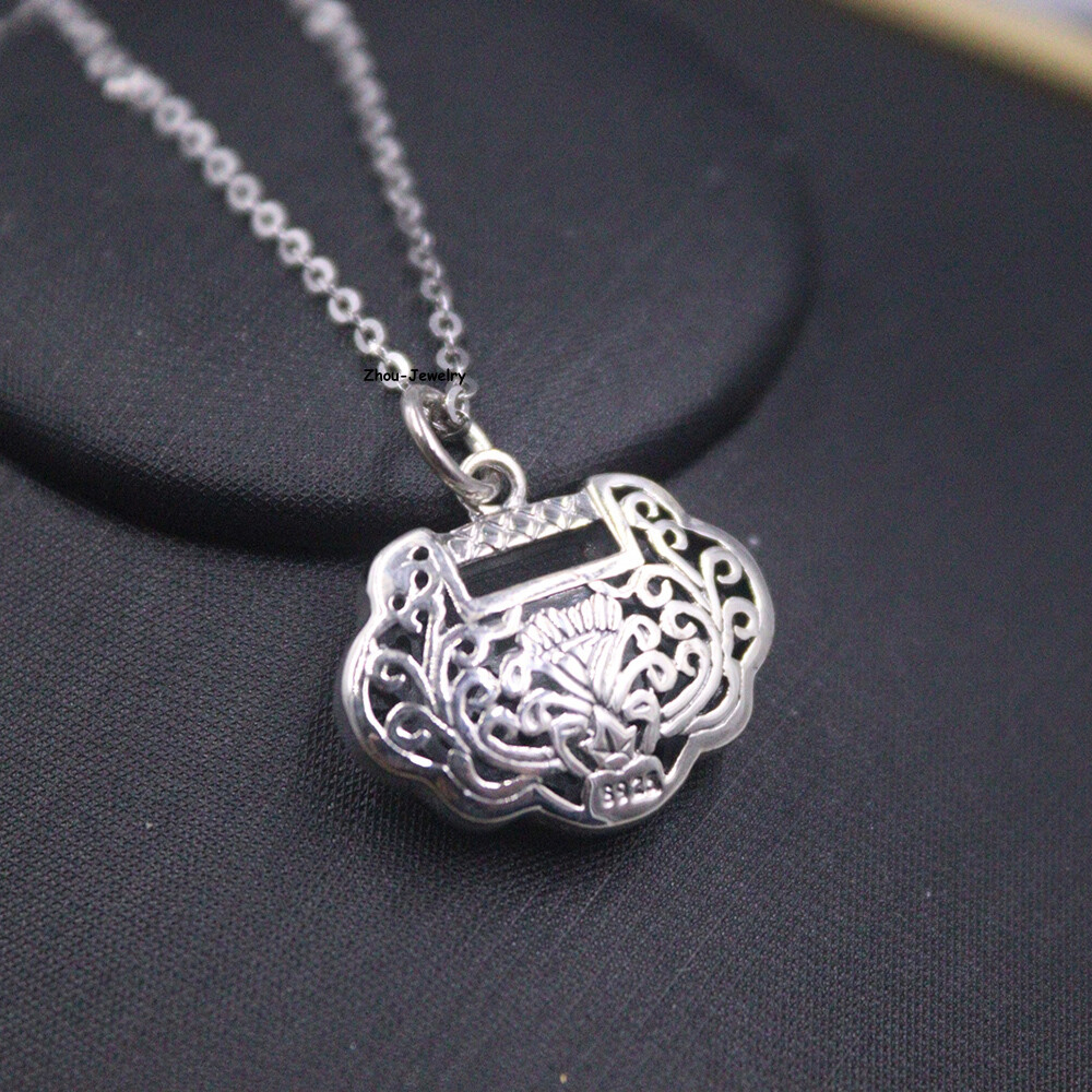 Real S925 Sterling Silver Pendant Men Women Hollow Lock Pendant 19*18mm