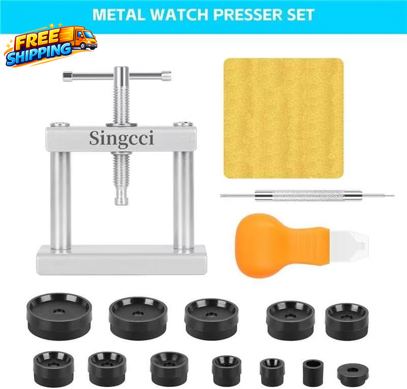 Watch Press Tool Set, Press Set Back Case Closer with 12 Molds, Watch Battery Re