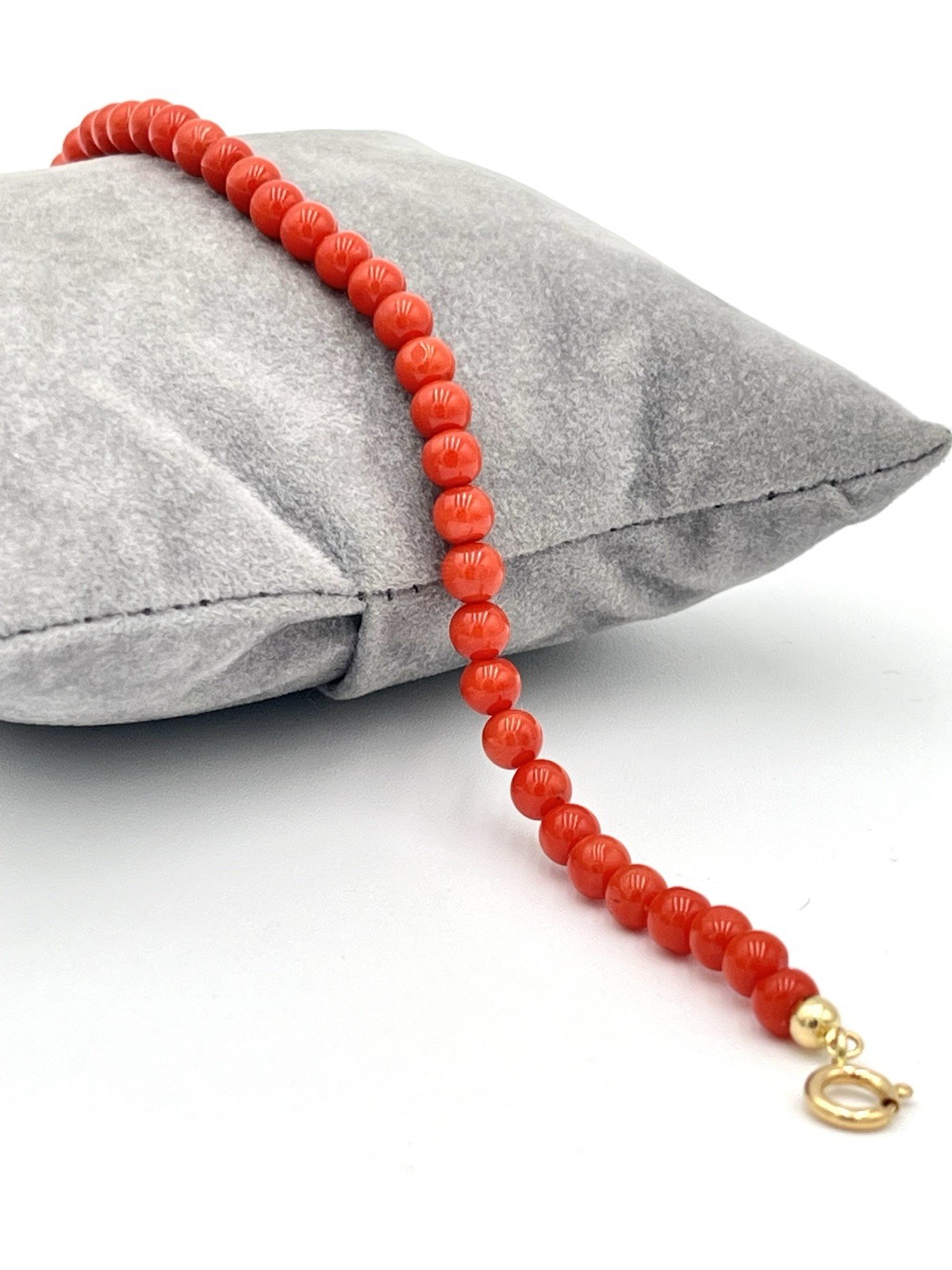 Natural Mediterranean Red Coral Bracelet 5mm 18kt Gold 21cm Made in Italy