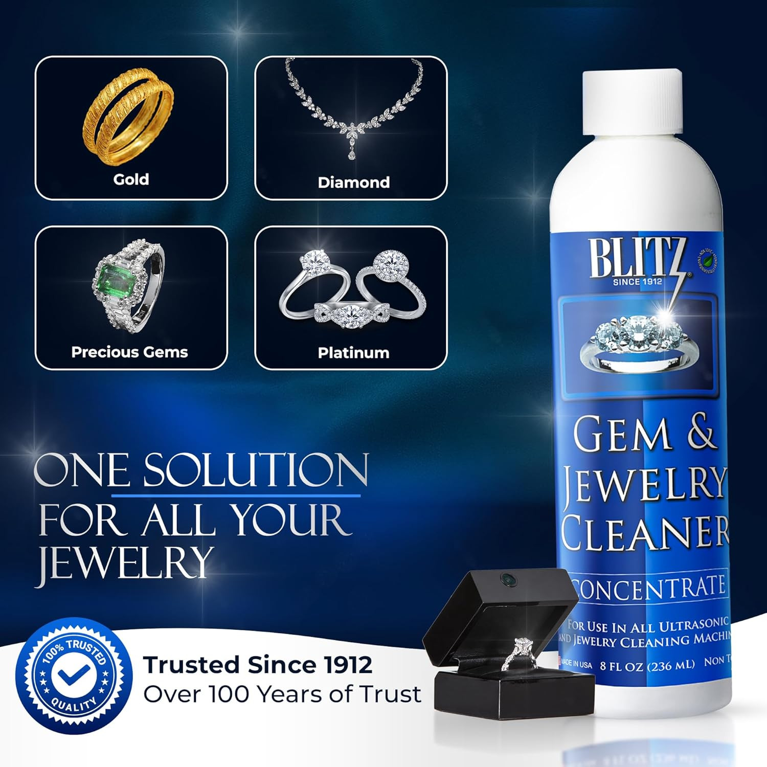 Blitz Gem & Jewelry Cleaner Concentrate Refill for Ultrasonic Machines 8 Oz | Li
