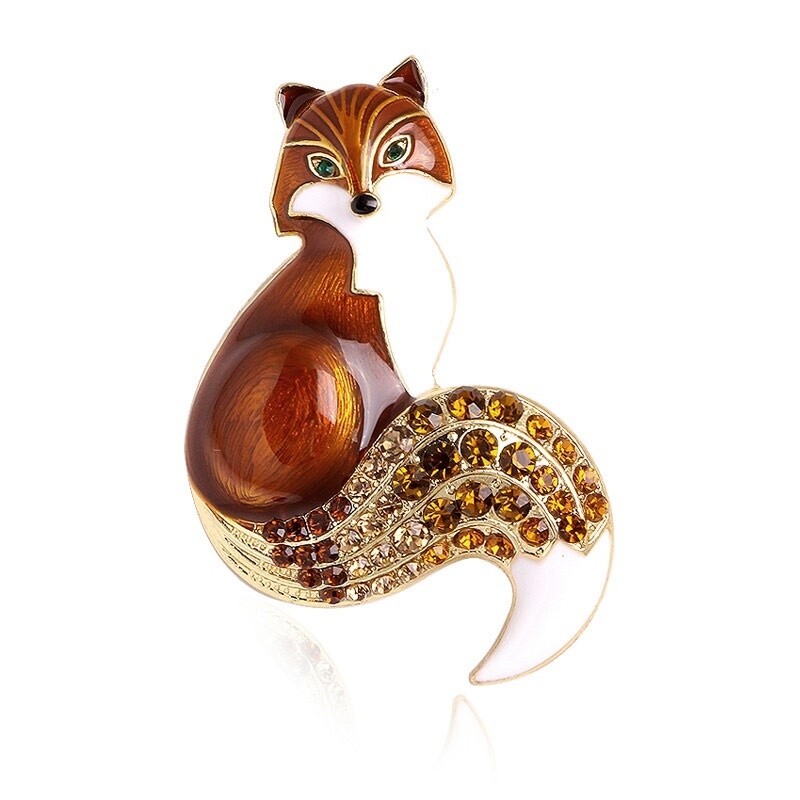 Rhinestone Enamel Fox Brooches For Women Animal Party Causal Brooch Pins Gifts