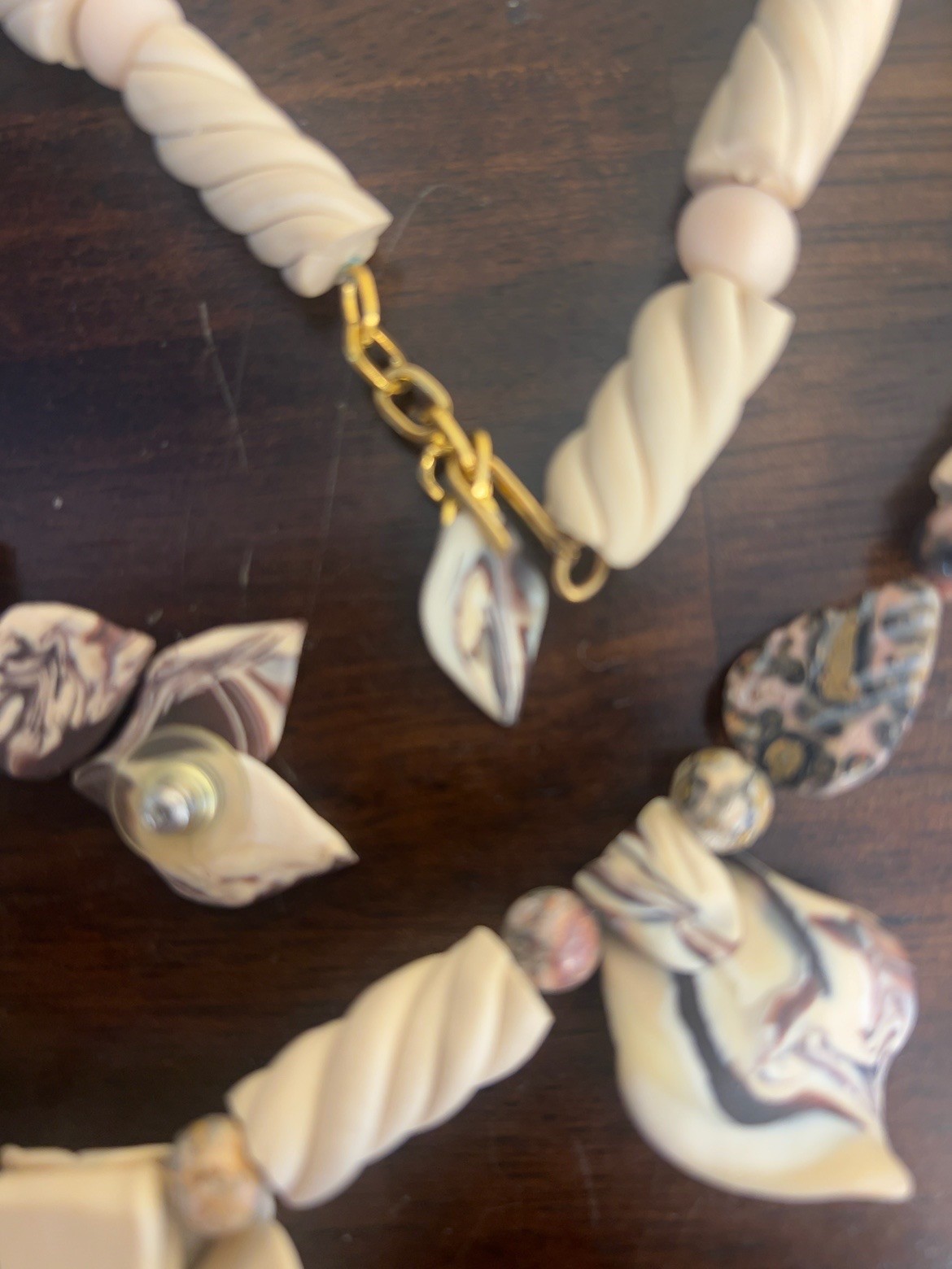 HANDMADE ARTISAN POLYMER CLAY ORCHID NECKLACE & EARRINGS FAUX JASPER OOAK SET