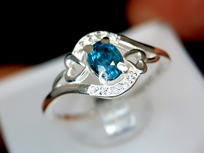 Stunning Natural Unheated Blue Zircon Ring In 925 Sterling Silver 2.44Grams