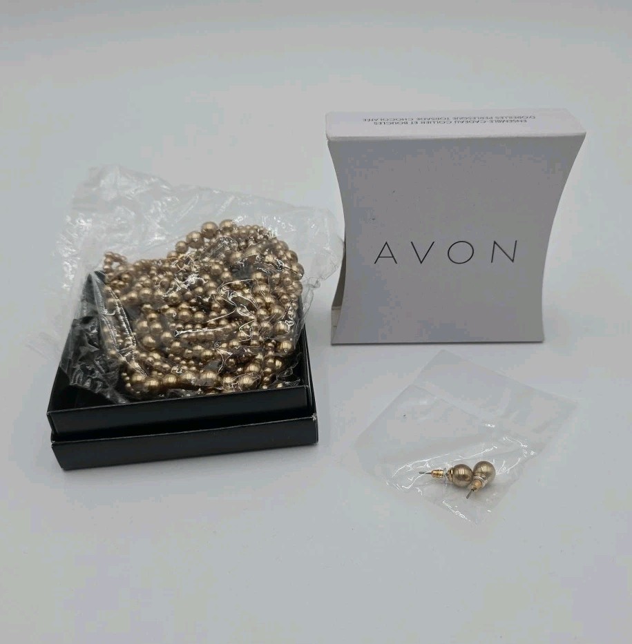 Avon Chocolate Torsade Pearlesque Necklace And Earring Gift Set New With Box