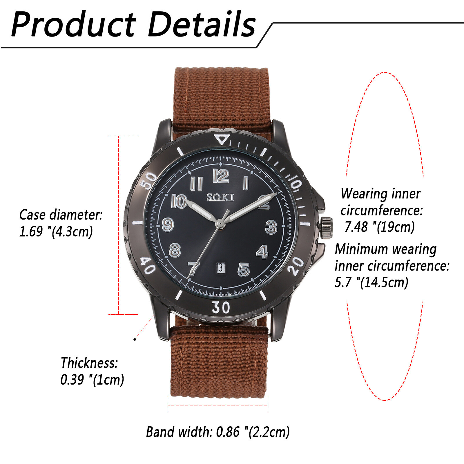 Men Tactical Sports Watch Round Arabic Numeral Dial Date Quartz Nylon Wristwatch