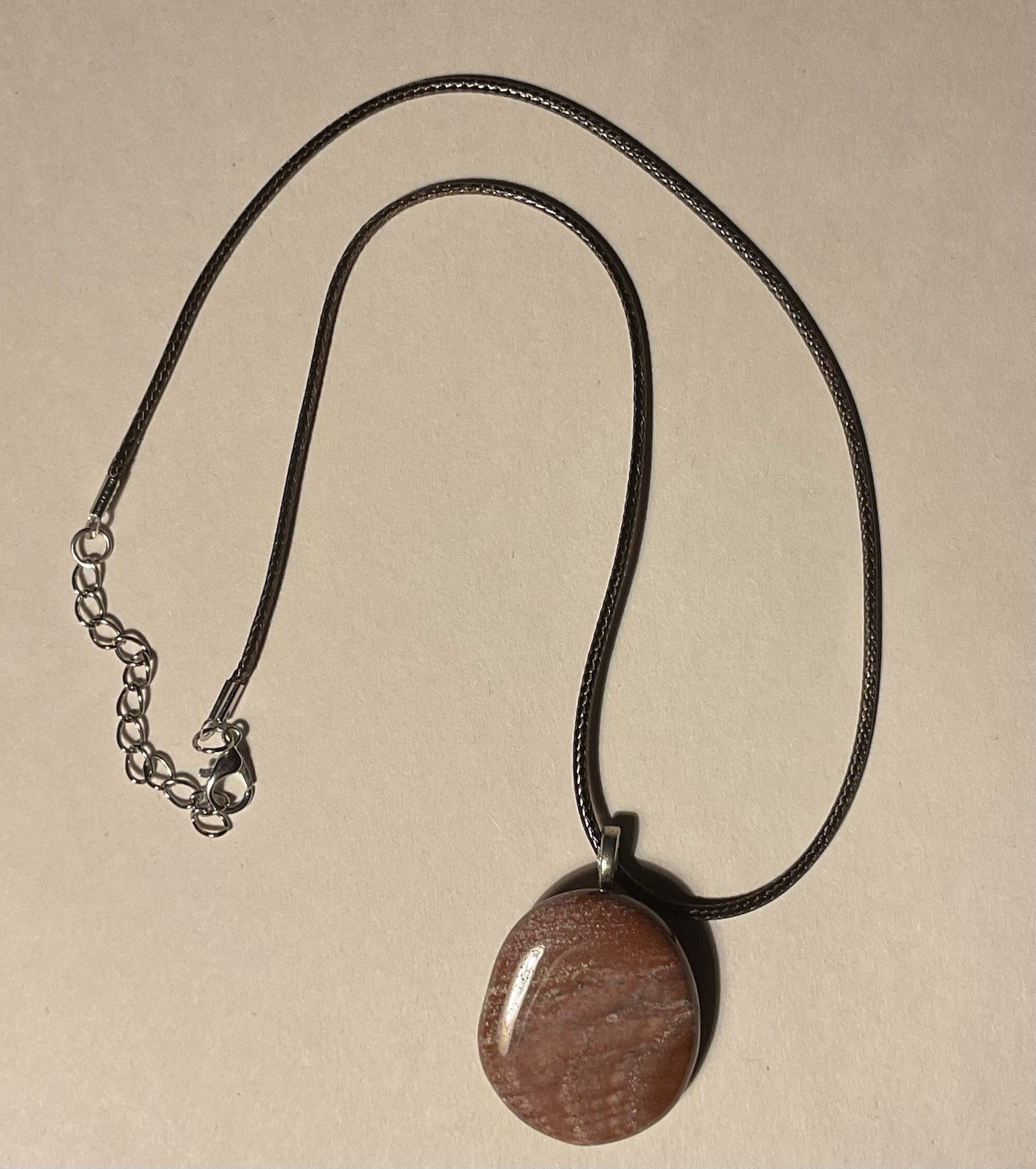 Natural Petrified Wood Pendant With Rope Necklace.