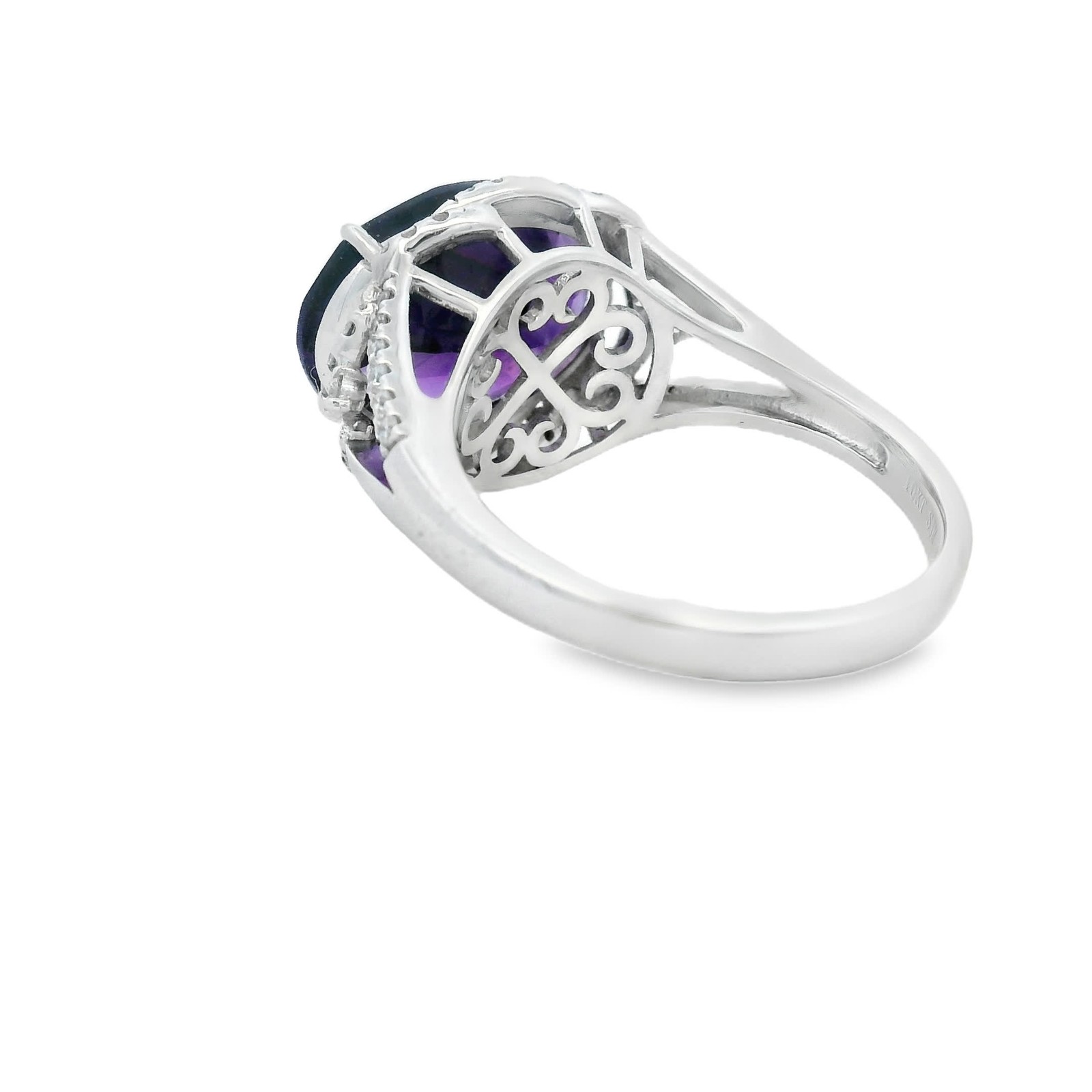 4.90ct Natural Amethyst & Diamond Halo Ring, 10k White Gold, Size 7