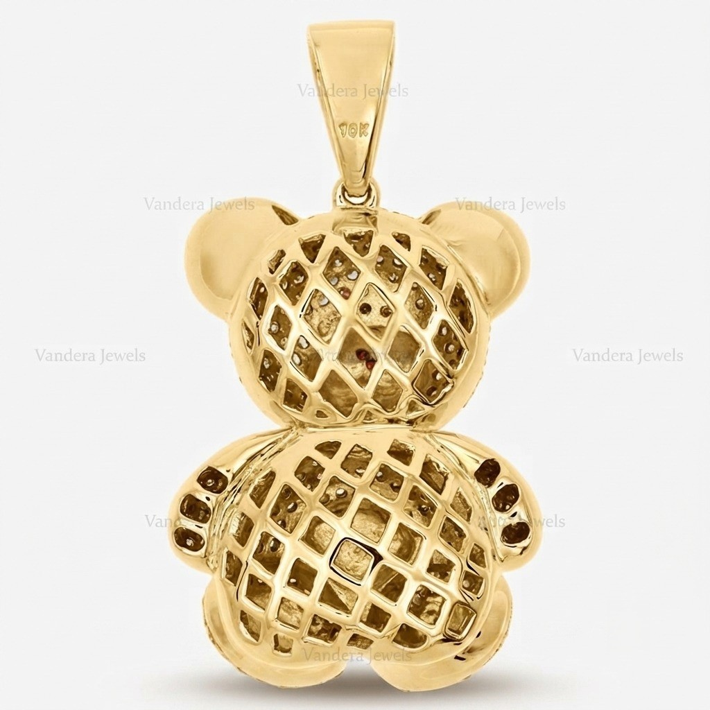 Iced Teddy Bear Pendant With Moissanite Bear Charm Made In 935 Argentium Silver