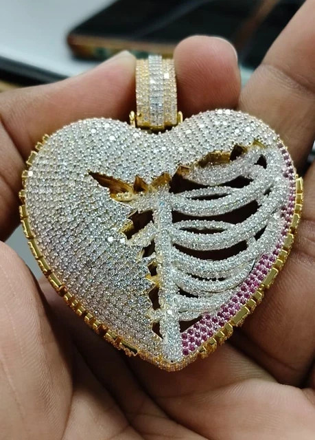 3.60Ct Round Cut Moissanite Customized Broken Heart Pendant Two Tone Gold Plated