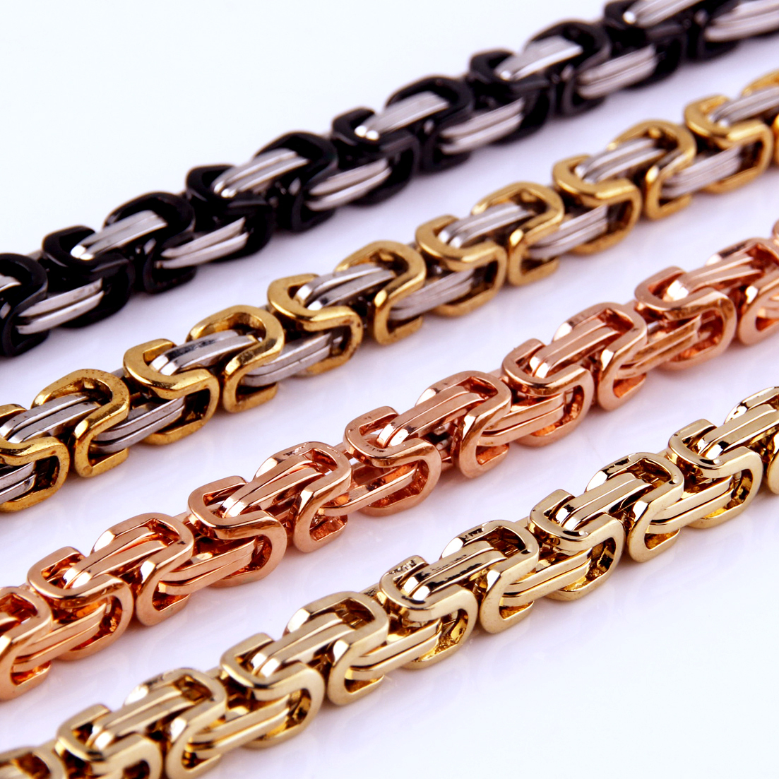 7″-11″ 4/5/8mm Fashion Stainless Steel Mens Womens Byzantine Box Chain Bracelet