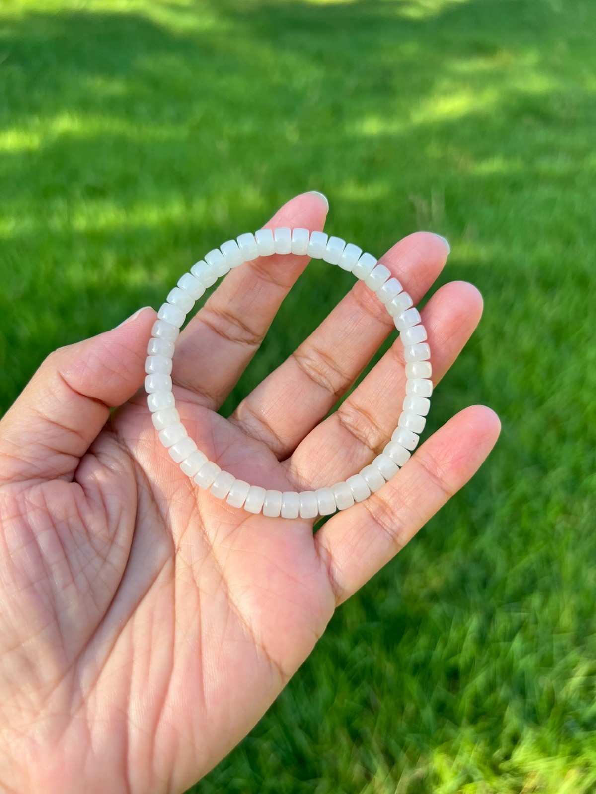 Genuine Transparent White Nephrite Jade 6x4mm Bead 7.75″ Bracelet H374 1