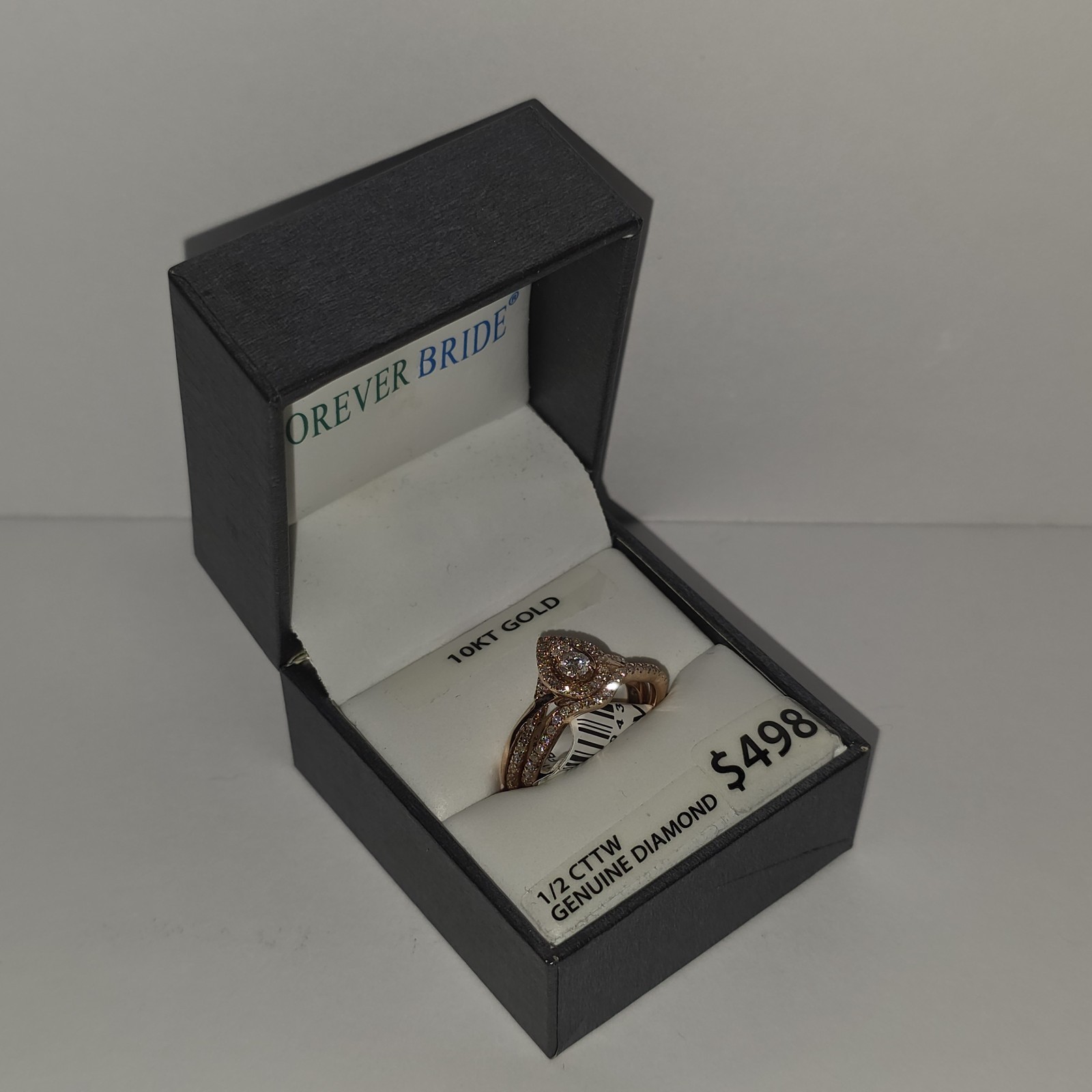 Wedding Ring & Band Set 10K Rose Gold 1/2 CTTW Diamond, Size 7