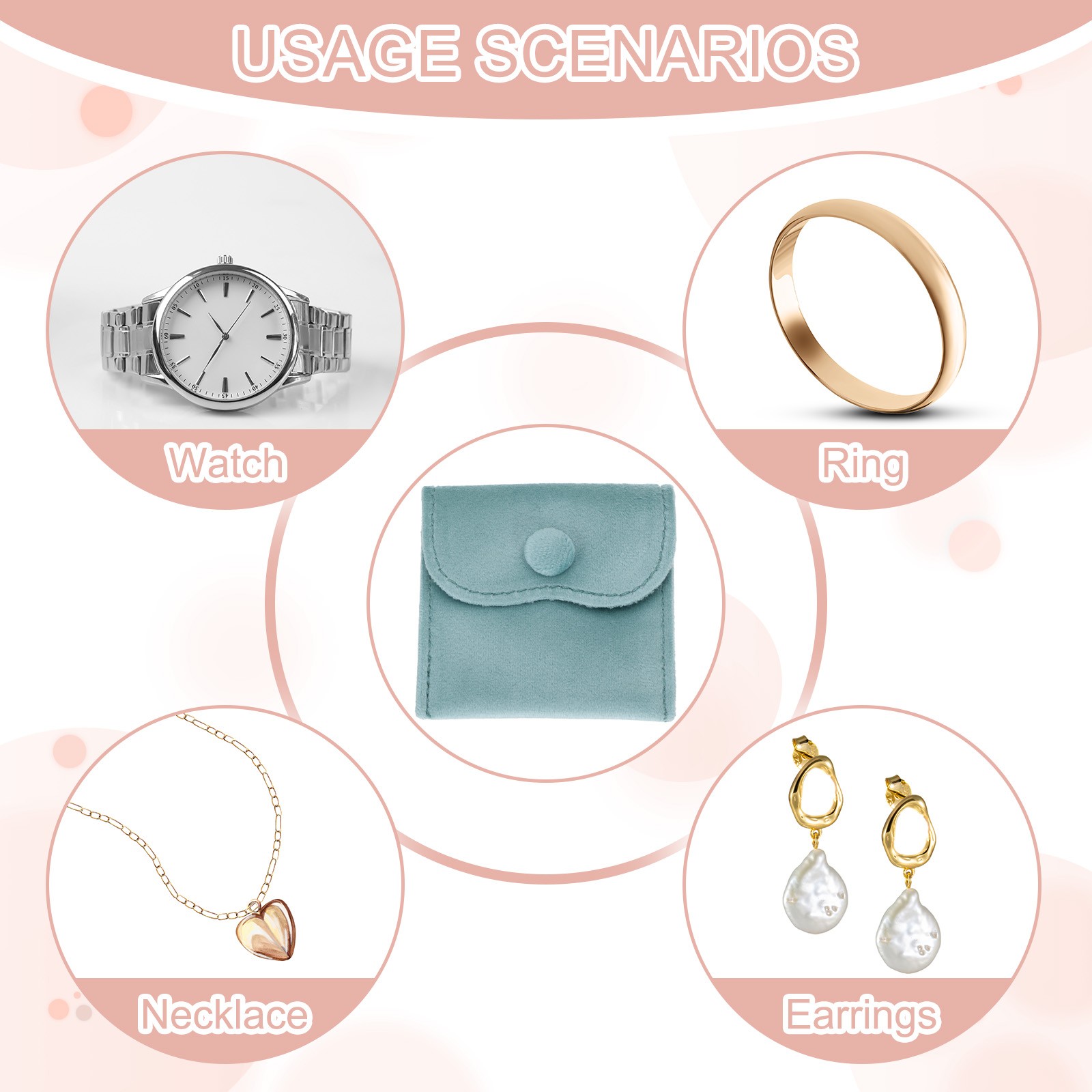 6 Pcs Velvet Jewelry Pouches Gift Bag with Snap Button (3″x3″/4″x4″/4″x5″) Blue