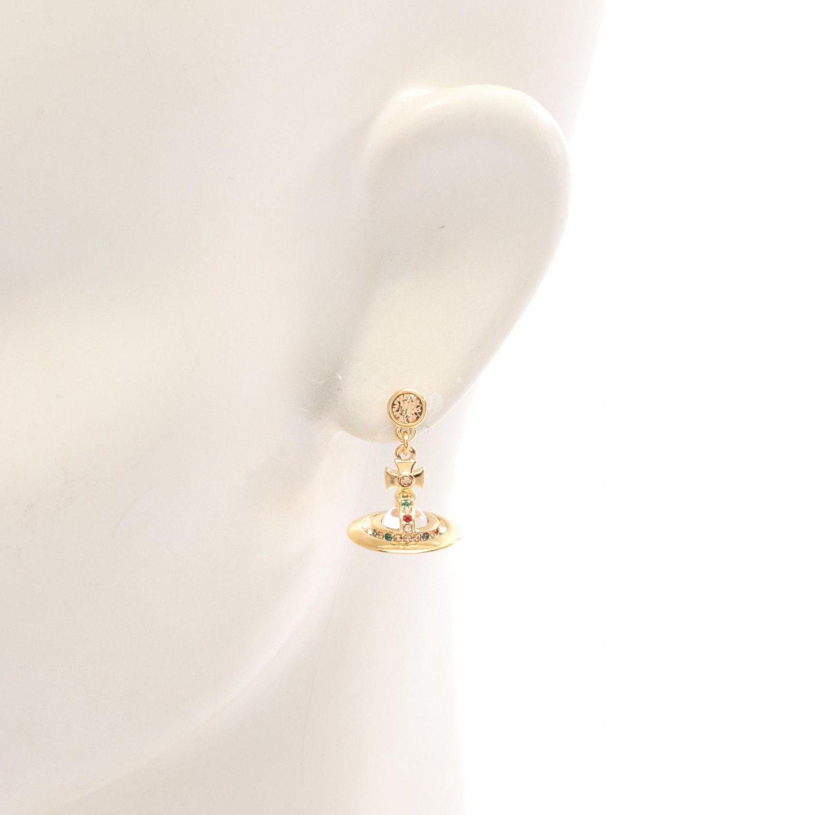 Vivienne Westwood NEW PETITE Orb Pierced Earrings Gold Plated Rhinestone NEW