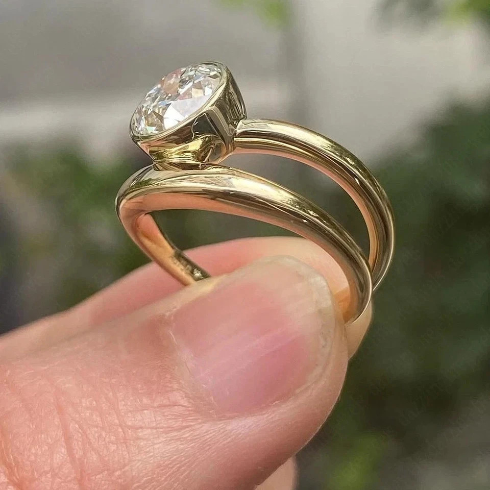 4 CT Round F-VS1 Lab Grown Diamond Women Wedding Band Ring 14K Yellow Gold IGI
