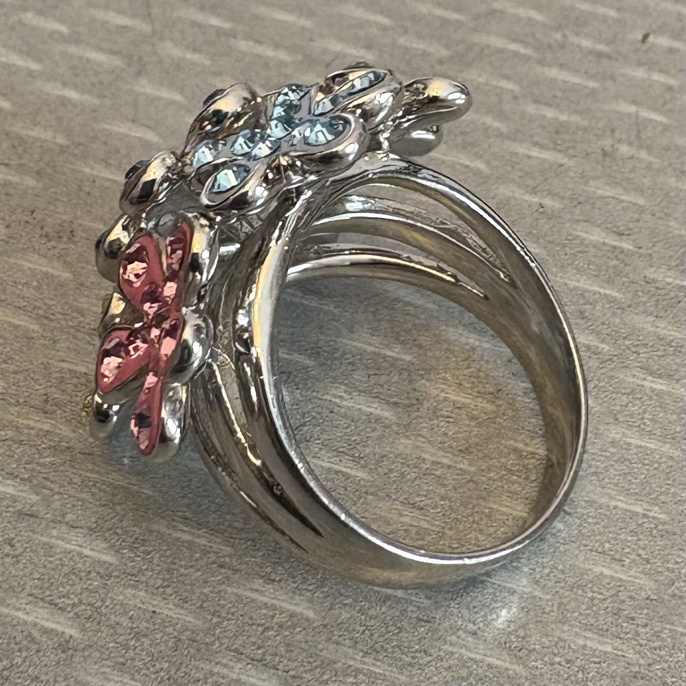 Dramatic Sterling Silver Multi Color Gem Enamel Flower Bouquet Ring 925 size 9.5