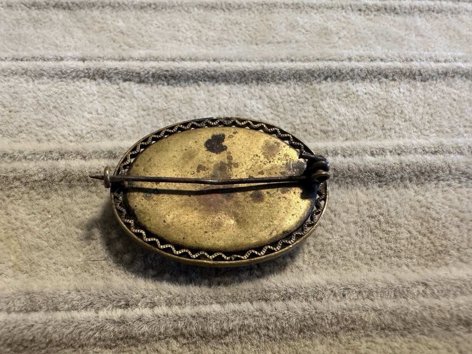 Antique Goofus Glass Dome Reverse Painted Floral Oval Brooch