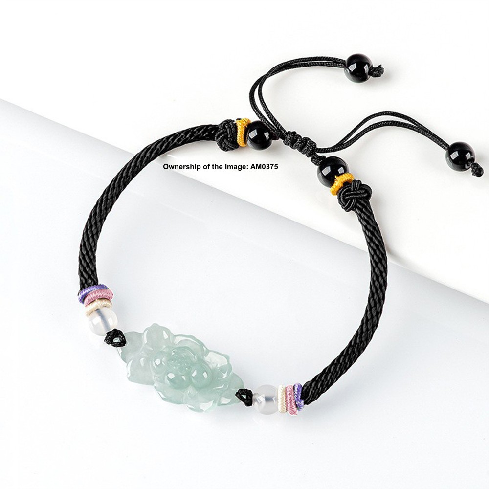 Natural Grade A Jade Jadeite Flower Handmade Women’s Bracelet 14-16CM