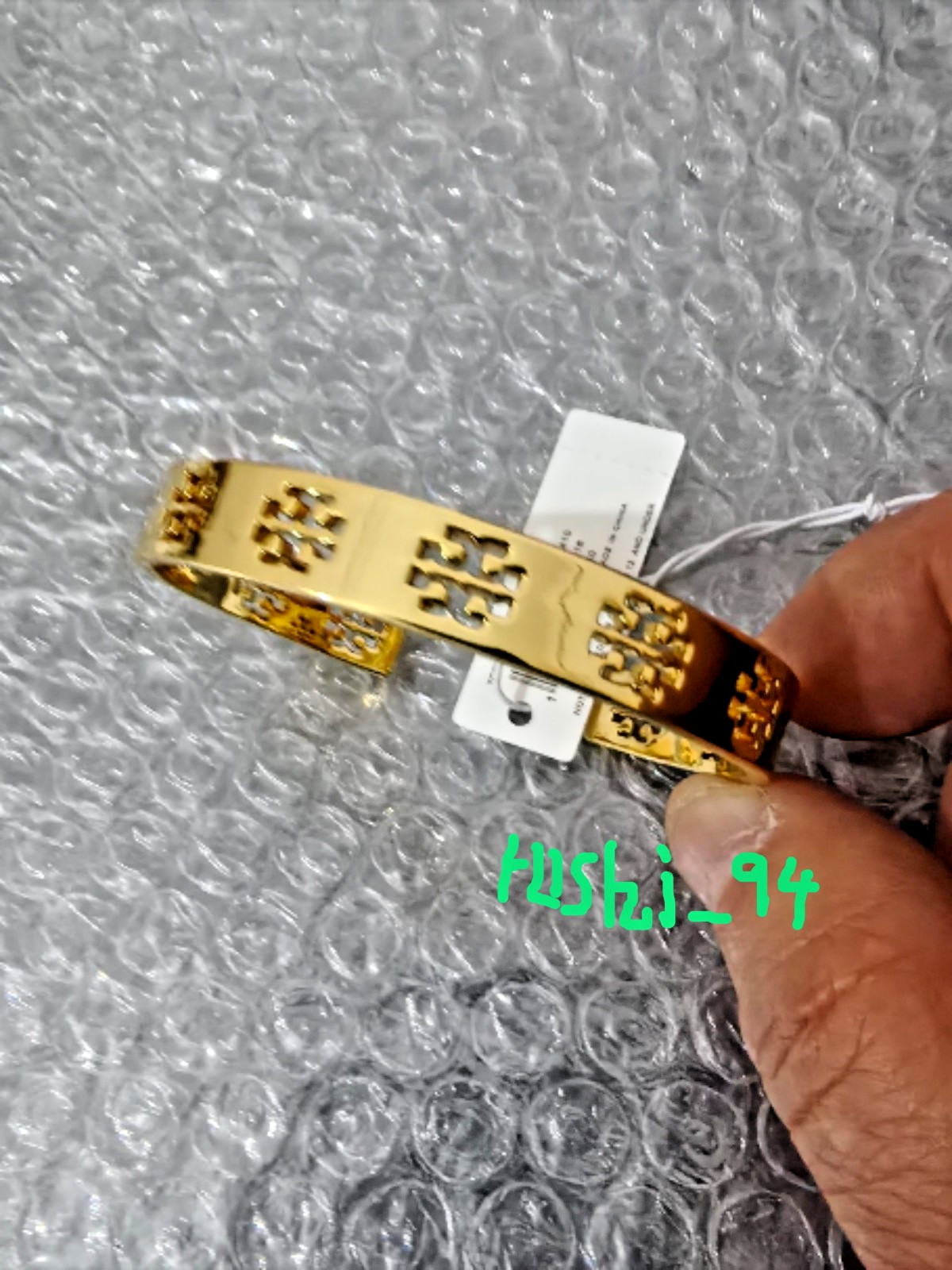 Tory Burch Pierced Double T Gold Open Cuff Bangle Bracelet