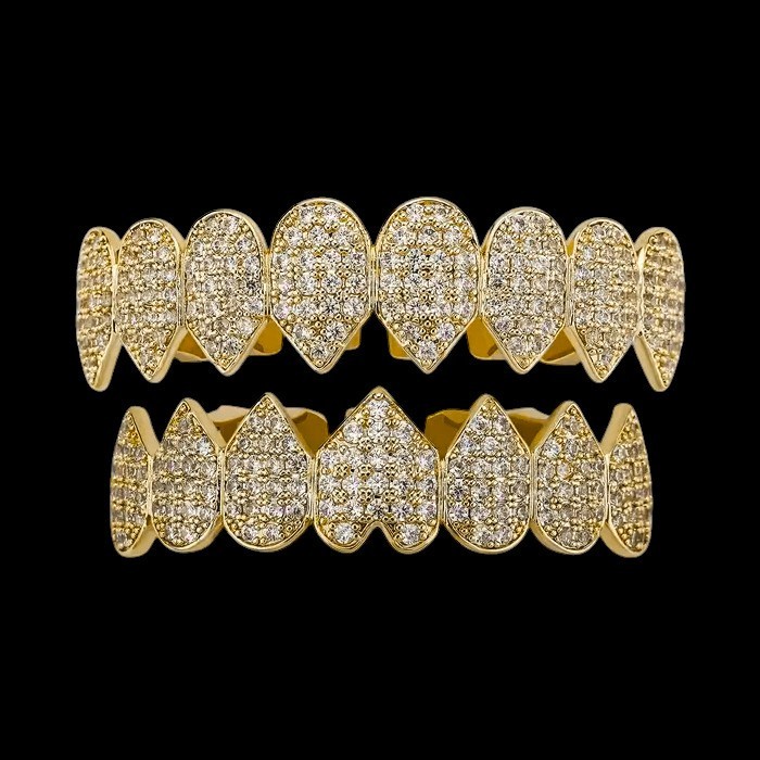 AAA+ Brass Hip Hop Grillz Top & Bottom Set Simulated Diamond Teeth Accessory