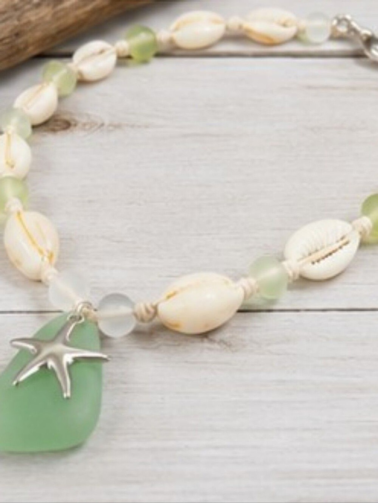 Icon Collection Sea Glass Cowrie Shell Starfish Necklace Earring Set Coastal