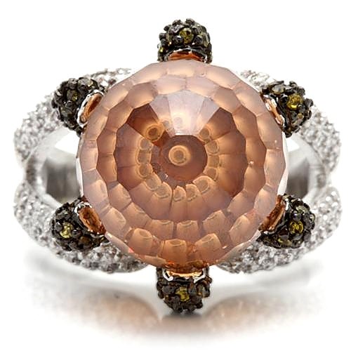 Women’s Organic Bloom Cocktail Ring, Champagne CZ, Rhodium & Ruthenium Plated